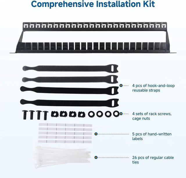 Alt view image 7 of 7 - Cable Matters 1U 19-Inch 24-Port 10Gbps Cat6 Ethernet Patch Panel with Inline Keystone and Cable Management Bar, Rackmount or Wall Mount Network Patch Panel