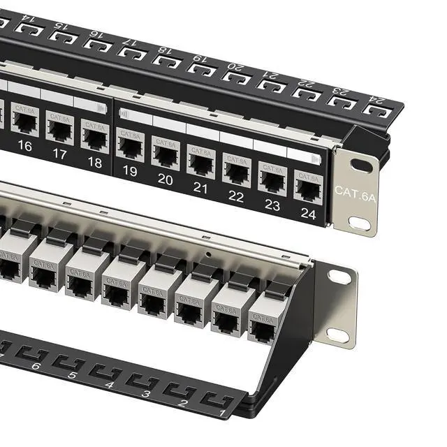 Main image of Cable Matters 1U 19-Inch 24-Port 10Gbps Cat6A Ethernet Patch Panel with Inline Keystone and Cable Management Bar, Rackmount or Wall Mount RJ45 Patch Panel