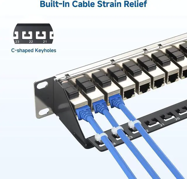 Alt view image 4 of 7 - Cable Matters 1U 19-Inch 24-Port 10Gbps Cat6A Ethernet Patch Panel with Inline Keystone and Cable Management Bar, Rackmount or Wall Mount RJ45 Patch Panel