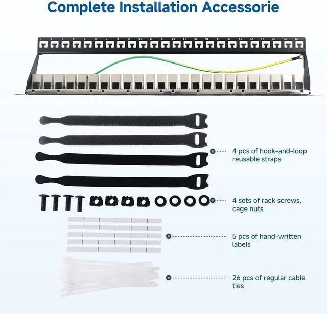 Alt view image 7 of 7 - Cable Matters 1U 19-Inch 24-Port 10Gbps Cat6A Ethernet Patch Panel with Inline Keystone and Cable Management Bar, Rackmount or Wall Mount RJ45 Patch Panel