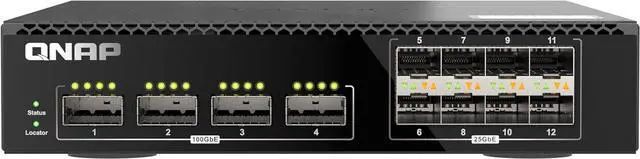 Main image of QNAP 12-Port 100GbE Half-Width Rackmount Layer 2 Managed Switch with Four 100GbE QSFP28 and Eight 25GbE SFP28 Ports (QSW-M7308R-4X-US)
