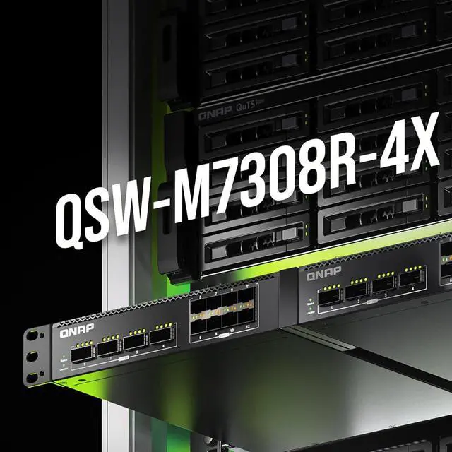 Alt view image 2 of 7 - QNAP 12-Port 100GbE Half-Width Rackmount Layer 2 Managed Switch with Four 100GbE QSFP28 and Eight 25GbE SFP28 Ports (QSW-M7308R-4X-US)