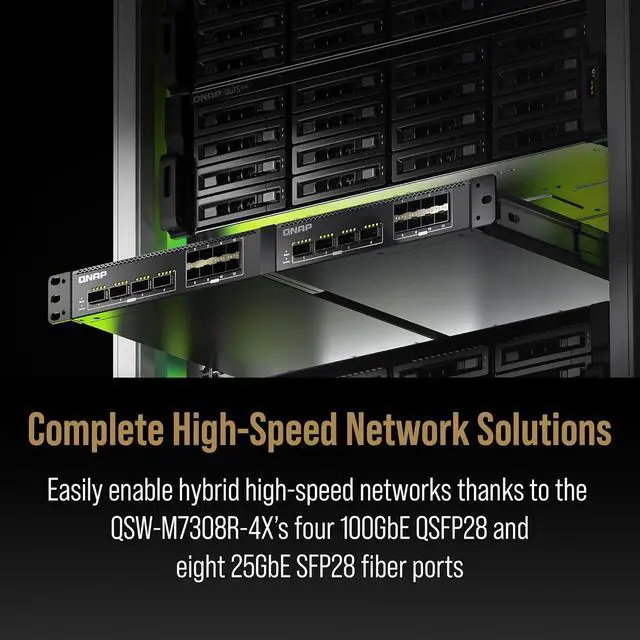 Alt view image 5 of 7 - QNAP 12-Port 100GbE Half-Width Rackmount Layer 2 Managed Switch with Four 100GbE QSFP28 and Eight 25GbE SFP28 Ports (QSW-M7308R-4X-US)