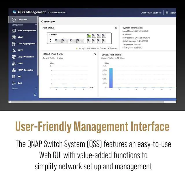 Alt view image 6 of 7 - QNAP 12-Port 100GbE Half-Width Rackmount Layer 2 Managed Switch with Four 100GbE QSFP28 and Eight 25GbE SFP28 Ports (QSW-M7308R-4X-US)