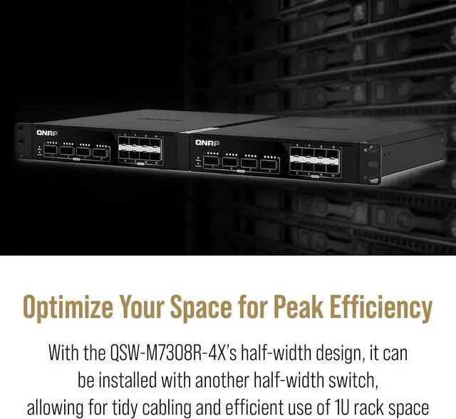 Alt view image 4 of 7 - QNAP 12-Port 100GbE Half-Width Rackmount Layer 2 Managed Switch with Four 100GbE QSFP28 and Eight 25GbE SFP28 Ports (QSW-M7308R-4X-US)