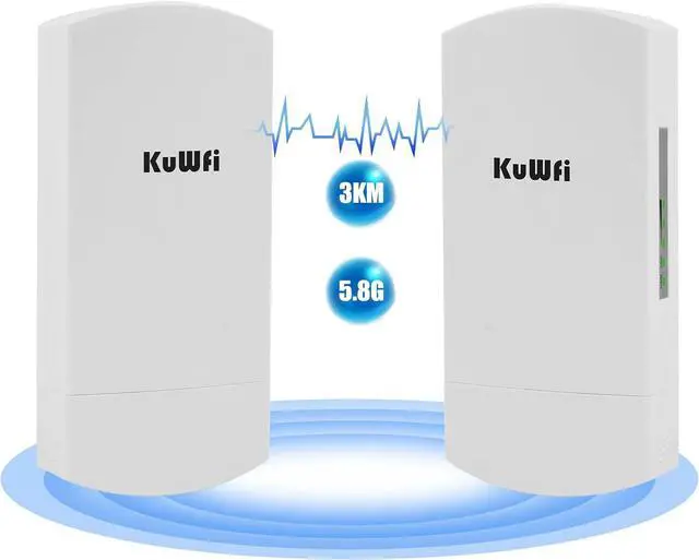 Main image of Outdoor Wireless Bridge, KuWFi 5.8G 3KM Transmission WiFi Point to Point Wireless Ethernet Bridge Router, with 3 RJ45 LAN Ports, Pre-Program, 48V PoE, 2-Packs