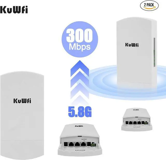Alt view image 3 of 7 - Outdoor Wireless Bridge, KuWFi 5.8G 3KM Transmission WiFi Point to Point Wireless Ethernet Bridge Router, with 3 RJ45 LAN Ports, Pre-Program, 48V PoE, 2-Packs