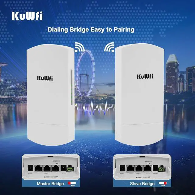 Alt view image 6 of 7 - Outdoor Wireless Bridge, KuWFi 5.8G 3KM Transmission WiFi Point to Point Wireless Ethernet Bridge Router, with 3 RJ45 LAN Ports, Pre-Program, 48V PoE, 2-Packs