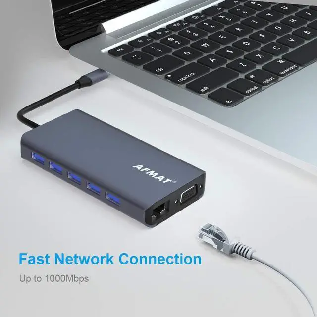 Alt view image 4 of 7 - USB C Hub Ethernet Adapter, 13 in 1 Triple Display Type C Multiport Adapter with 5 USB 3.0 Ports, 100W PD USB-C Port, 3.5mm Audio Output and SD/TF Card Reader for MacBook Pro and Other USB-C Laptops