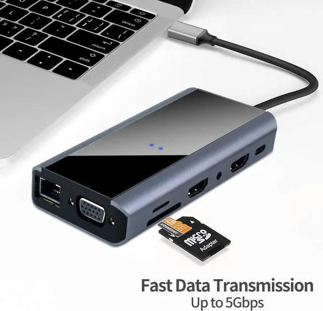 Alt view image 6 of 7 - USB C Hub Ethernet Adapter, 13 in 1 Triple Display Type C Multiport Adapter with 5 USB 3.0 Ports, 100W PD USB-C Port, 3.5mm Audio Output and SD/TF Card Reader for MacBook Pro and Other USB-C Laptops