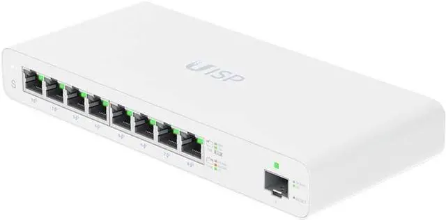 Main image of Ubiquiti UISP-S Gigabit PoE Switch for WISP MicroPoP Applications, 8 x GbE RJ45 Ports, 1 x 1G SFP Port, Fanless Thermal Cooling, Silent Operation, White