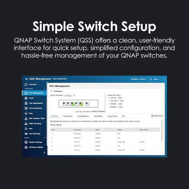 Alt view image 3 of 6 - QNAP 8-Port Multi-Gig 10GbE Lite-Managed Network Switch (QSW-L3208-2C6T-US)  6× 10/5/2.5/1G RJ-45, 2× SFP+/RJ-45 Combo