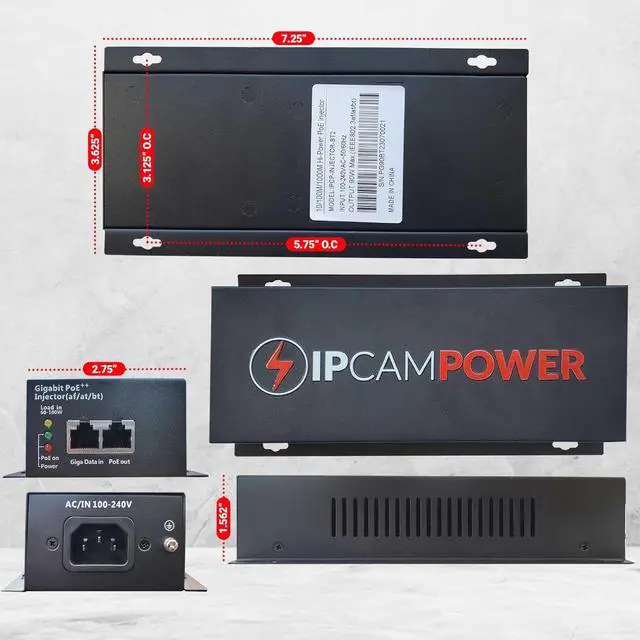 Alt view image 3 of 6 - Ultra High Power 802.3bt 90 Watt POE ++ Injector Gigabit 10/100/1000, Rugged Metal Case, Powers IP Cameras, POE Lighting, Access Control