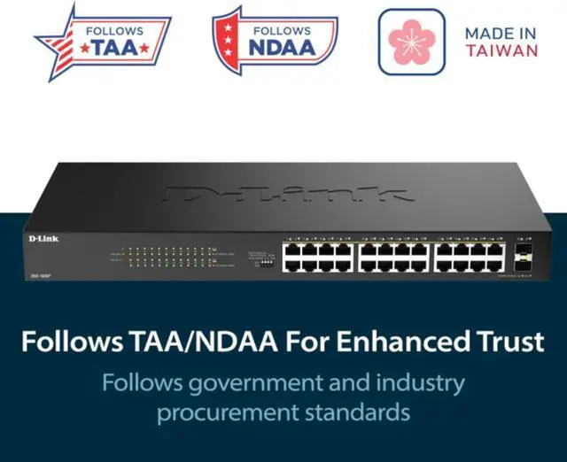 Alt view image 2 of 7 - D-Link 24-Port Gigabit PoE+ Unmanaged Switch with 2 SFP Ports (DGS-1026P)  240W Budget, 30W/Port, Plug-and-Play, Onboard Controls, QoS, Smart Fan, NDAA/TAA Standards