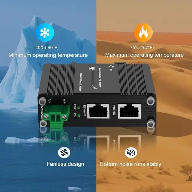 Alt view image 4 of 7 - PoE Splitter 12V 802.3bt Compliant Gigabit Port, Industrial 10/100/1000Mbps IEEE802.3bt Power Over Ethernet Splitter Adapter with 12V Output for Surveillance Camera CCTV/VoIP Phone