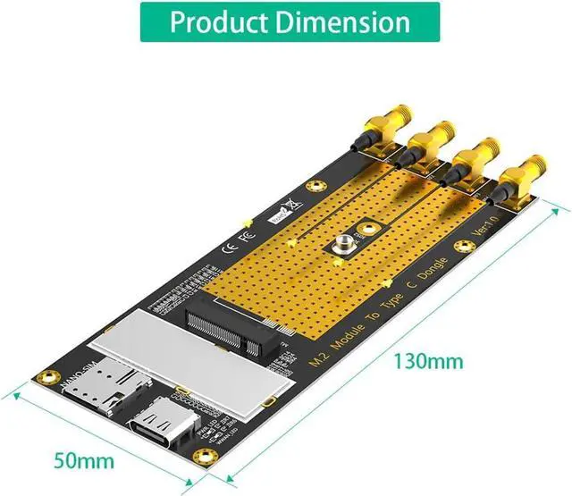 Alt view image 5 of 7 - JMT M.2 B Key 3G/4G/5G Module to USB-C USB 3.0 Adapter with Nano SIM Card Slot Compatible with RM500Q RM500U GM800 SIM8200 Module (with Antennas)