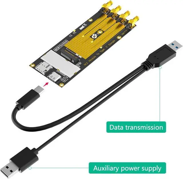 Alt view image 6 of 7 - JMT M.2 B Key 3G/4G/5G Module to USB-C USB 3.0 Adapter with Nano SIM Card Slot Compatible with RM500Q RM500U GM800 SIM8200 Module (with Antennas)
