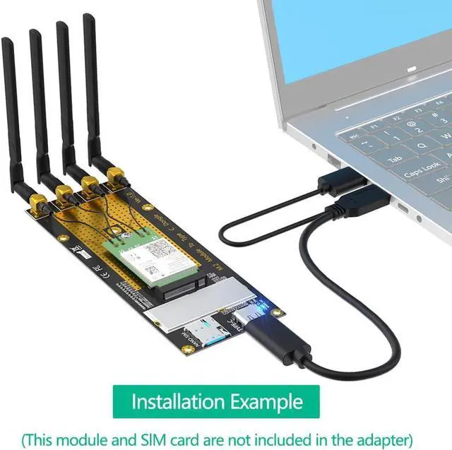 Alt view image 7 of 7 - JMT M.2 B Key 3G/4G/5G Module to USB-C USB 3.0 Adapter with Nano SIM Card Slot Compatible with RM500Q RM500U GM800 SIM8200 Module (with Antennas)