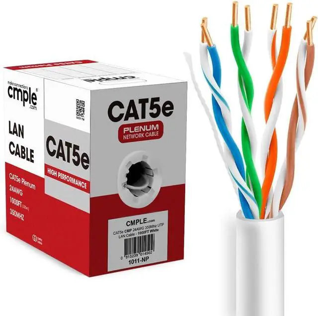Main image of Cmple - Cat5e Plenum Cable 1000ft, CMP, White, 350MHz Gigabit Ethernet Solid Network Internet Bulk UTP