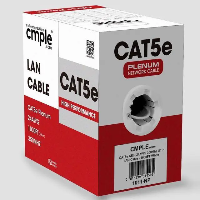 Alt view image 3 of 6 - Cmple - Cat5e Plenum Cable 1000ft, CMP, White, 350MHz Gigabit Ethernet Solid Network Internet Bulk UTP