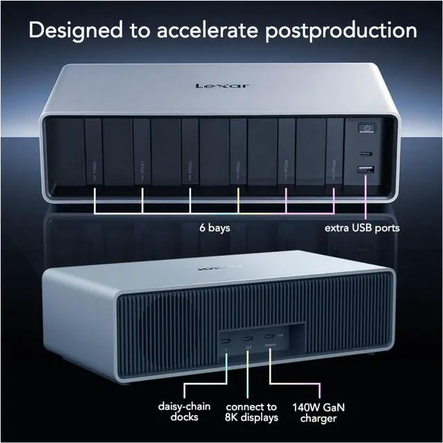 Alt view image 7 of 7 - Lexar Professional Workflow Docking Station with 6 Customizable Bays with Thunderbolt 4 Connectivity