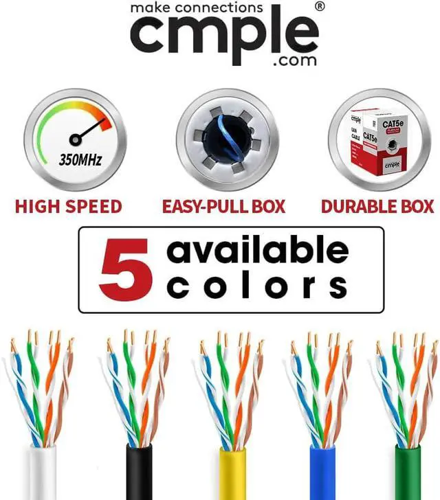 Alt view image 6 of 6 - Cmple - Cat5e Plenum Cable 1000ft, CMP, White, 350MHz Gigabit Ethernet Solid Network Internet Bulk UTP