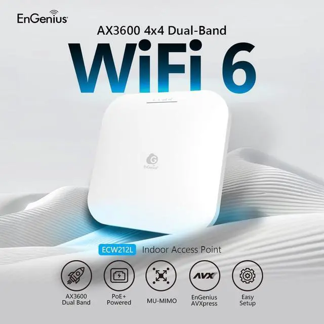 Alt view image 3 of 7 - EnGenius Wi-Fi 6 Lite 4x4 Indoor Access Point, Dual-Band AX, 2.5GbE PoE+, Up to 3.5Gbps, 1200 Sq Ft Coverage, 100 Devices, WPA3 Security, Mesh, Cloud-Managed, Ideal for Small Business & Retail ECW212L