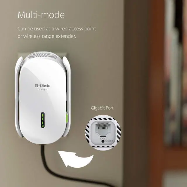 Alt view image 5 of 7 - D-Link WiFi Range Extender, AC2000 Mesh Plug In Wall Signal Booster, Cover up to 2600 sq.ft. Dual Band Wireless Repeater Access Point for Smart Home (DAP-1820-US)