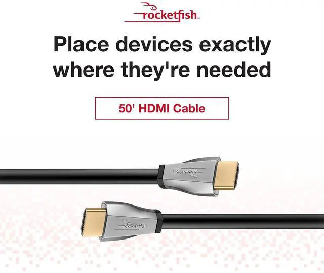 Alt view image 2 of 7 - Rocketfish 4K UltraHD/HDR in-Wall Rated HDMI Cable - 50' - Black