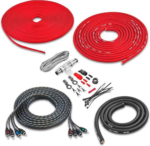 Main image of Belva True 4 Gauge AWG Premium CCA Complete Amplifier Wiring Kit with OFC 4-Channel RCA Cable - BAK44 RED
