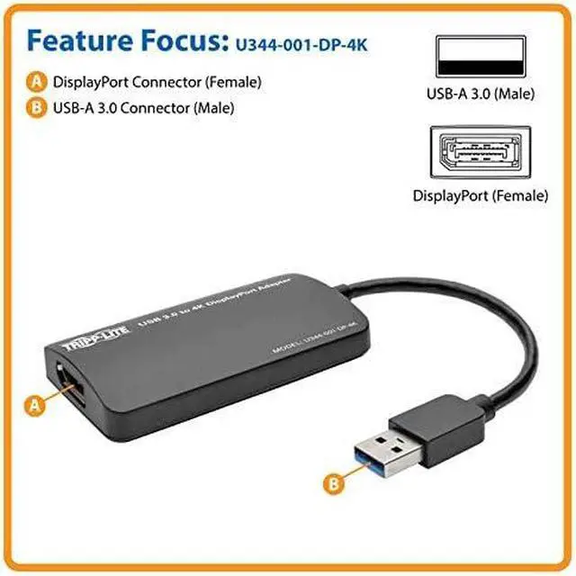 Alt view image 5 of 5 - Tripp Lite USB 3.0 SuperSpeed to DisplayPort Dual-Monitor External Video Graphics Card Adapter, 512 MB SDRAM, 4K x 2K (U344-001-DP-4K)