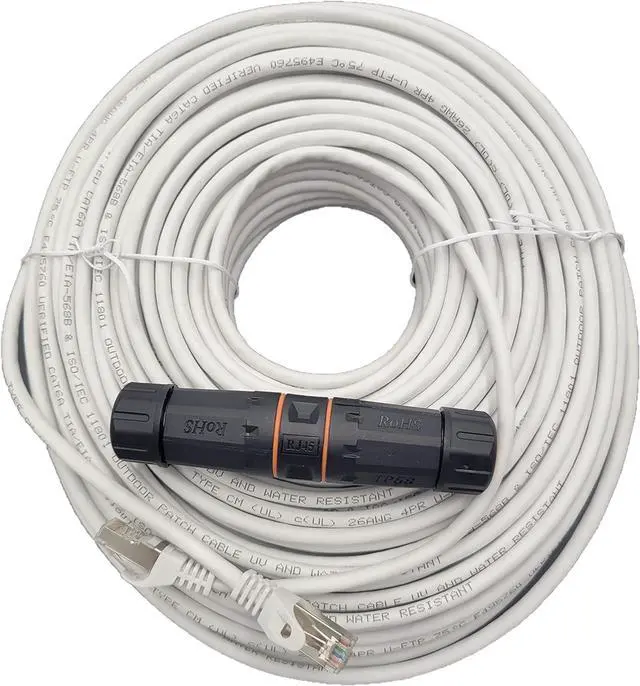 Main image of Micro Connectors 150 Feet CAT6A Industrial Outdoor-Rated Shielded Ethernet Cable Kit with Waterproof Coupler (E09-150WOU-KT)
