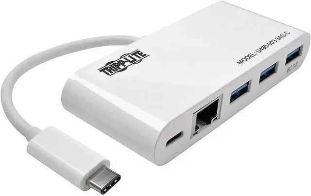 Main image of Tripp Lite 3-Port USB-C to USB-A (3X) Portable Hub with Gigabit Ethernet Port (GbE), USB-C Charging PD Port, USB 3.1 Gen 1 Type-C (U460-003-3AG-C)