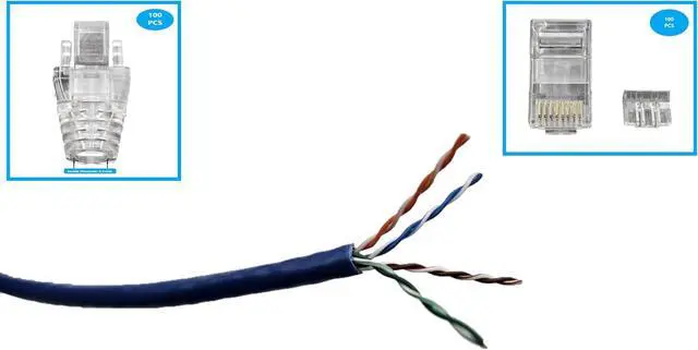 Alt view image 2 of 6 - Micro Connectors 1000 Feet CAT6A Slim UTP Ethernet (28AWG) Bulk Cable Kit-Blue with 100-Boots/100-Connectors (TR4-570BLSL-CBK)