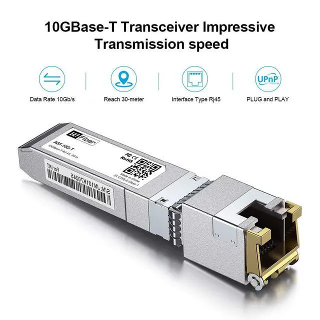 Alt view image 7 of 7 - H!Fiber.com 4 Pack 10Gb SFP+ RJ45 Module, 10Gbase-T Ethernet SFP+ Copper Transceiver Support 10G/5G/2.5G/1.25G, Compatible with Cisco SFP-10G-T-S, Ubiquiti UF-RJ45-10G, UniFi, TP-Link, MikroTik, 30m