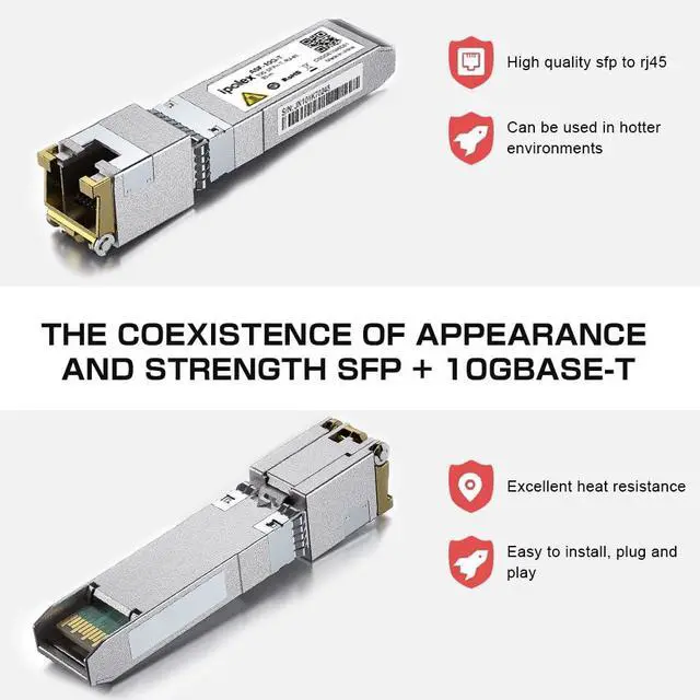 Alt view image 3 of 6 - ipolex 10G SFP+ to RJ45 Transceiver, 10GBase-T Copper SFP+ Module, 10Gb Ethernet Adapter for Cisco SFP-10G-T, Ubiquiti UniFi UACC-CM-RJ45-MG, Netgear, TP-Link, Synology and More, 2 Pack