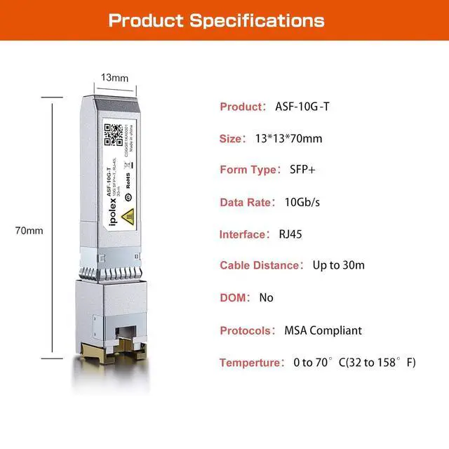 Alt view image 5 of 6 - ipolex 10G SFP+ to RJ45 Transceiver, 10GBase-T Copper SFP+ Module, 10Gb Ethernet Adapter for Cisco SFP-10G-T, Ubiquiti UniFi UACC-CM-RJ45-MG, Netgear, TP-Link, Synology and More, 2 Pack