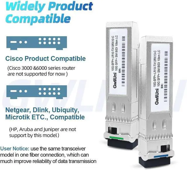 Alt view image 3 of 7 - 5 Pairs 10G BIDI SFP+ Single Mode Fiber Module Network Transceiver, LR SM 1270nm 1330nm 10km, Simplex LC Interface for Switch, Router, Firewall, Network Card, Server etc