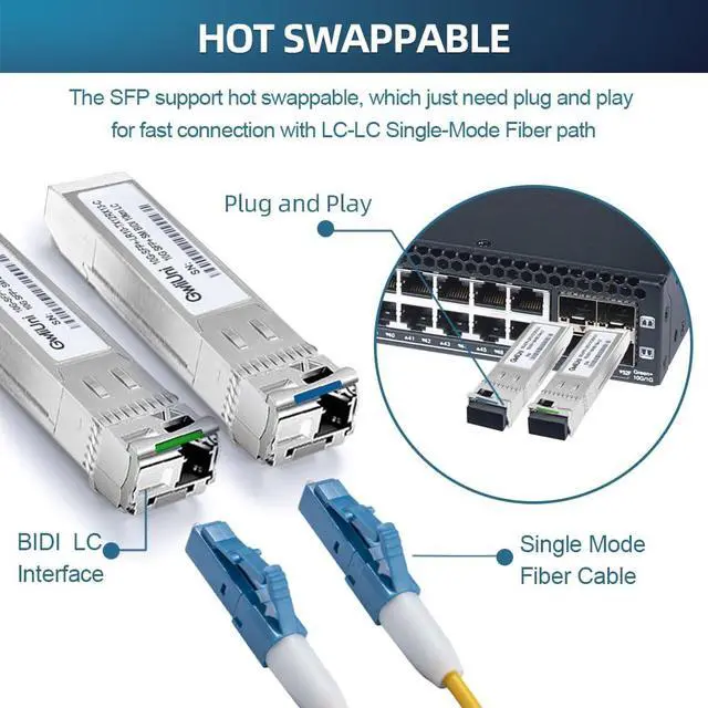 Alt view image 5 of 7 - 5 Pairs 10G BIDI SFP+ Single Mode Fiber Module Network Transceiver, LR SM 1270nm 1330nm 10km, Simplex LC Interface for Switch, Router, Firewall, Network Card, Server etc