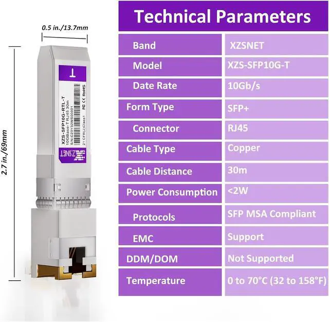 Alt view image 5 of 7 - 10GBASE-T SFP+ to RJ45 Transceiver, 10G Copper SFP+ to Ethernet Module Compatible with Cisco SFP-10G-T-S, Ubiquiti UniFi UF-RJ45-10G, Mikrotik S+RJ10, Meraki , Netgear, D-Link and More, 2 Pack