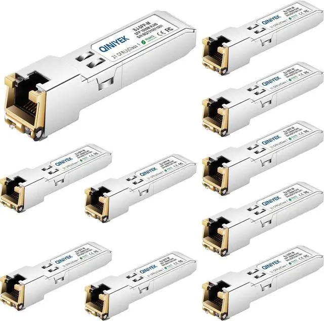 Main image of 1.25G SFP-T, 1000BASE-T RJ45 Copper SFP for Cisco GLC-T/SFP-GE-T, Meraki, Fortinet, Ubiquiti UniFi UF-RJ45-1G, D-Link, Supermicro, Netgear, TP-Link and More, up to 100m(Pack of 10)
