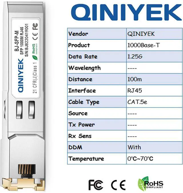 Alt view image 7 of 7 - 1.25G SFP-T, 1000BASE-T RJ45 Copper SFP for Cisco GLC-T/SFP-GE-T, Meraki, Fortinet, Ubiquiti UniFi UF-RJ45-1G, D-Link, Supermicro, Netgear, TP-Link and More, up to 100m(Pack of 10)