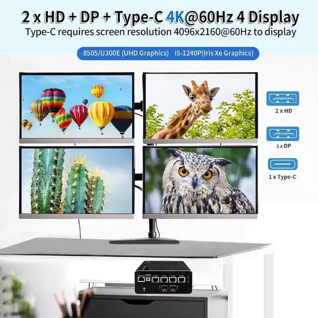 Alt view image 3 of 7 - Micro Firewall Appliance 13th Gen U300E, Dual 10GbE 82599ES SFP+ Mini PC Router, 4 x 2.5GbE LAN Home Server, DDR5 16GB RAM 512GB (PCIe4.0 x4) SSD, 10Gbit TypeC Port, OPNsense Hardware