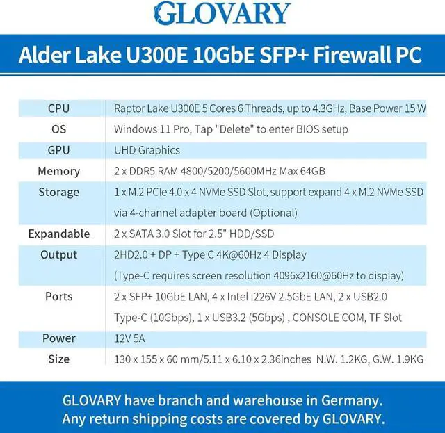 Alt view image 6 of 7 - Micro Firewall Appliance 13th Gen U300E, Dual 10GbE 82599ES SFP+ Mini PC Router, 4 x 2.5GbE LAN Home Server, DDR5 16GB RAM 512GB (PCIe4.0 x4) SSD, 10Gbit TypeC Port, OPNsense Hardware