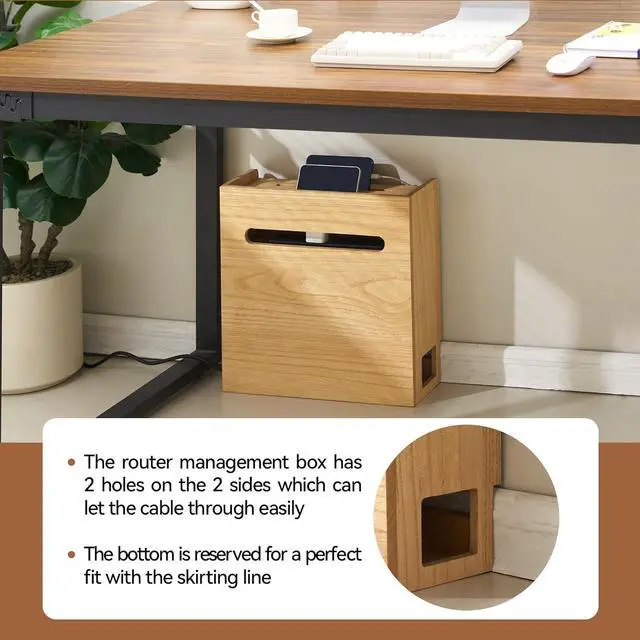 Alt view image 2 of 7 - KIRIGEN Wireless Router Storage Box Multi Layer Router Organizer Shelf Wood Power Cable Management and Organizing Rack Box for Office and Home Natural (LYQ-NA)