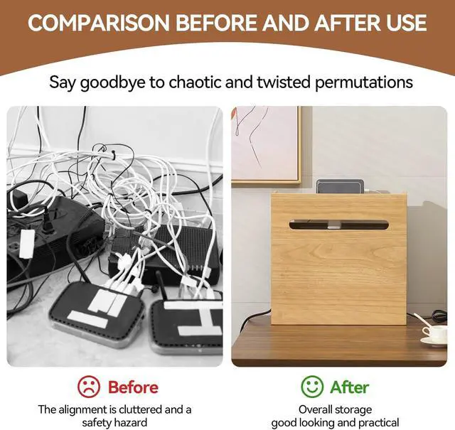 Alt view image 3 of 7 - KIRIGEN Wireless Router Storage Box Multi Layer Router Organizer Shelf Wood Power Cable Management and Organizing Rack Box for Office and Home Natural (LYQ-NA)