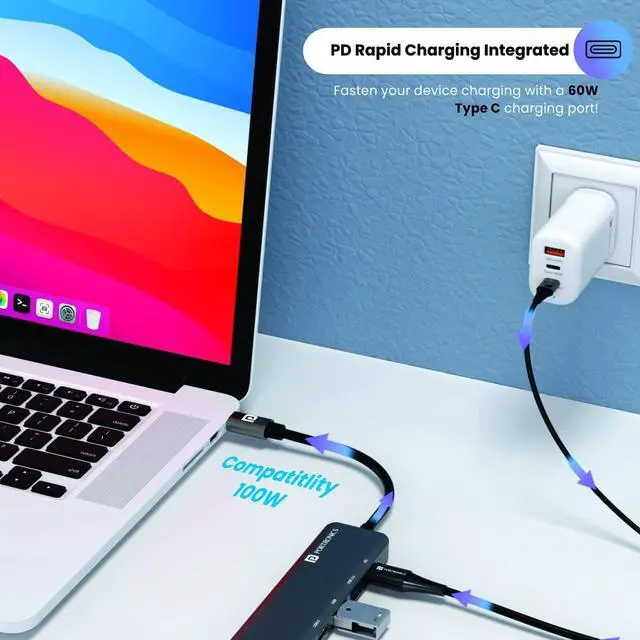 Alt view image 2 of 7 - Portronics Mport 52 USB C Hub Dock (7-in-1), Multiport Adapter with 4K HDMI, 60 W PD Charging, USB 3.0/2.0 & USB Type-C Data Ports at up to 10 Gbps, microSD & SD Card Reader for Laptops(Grey)