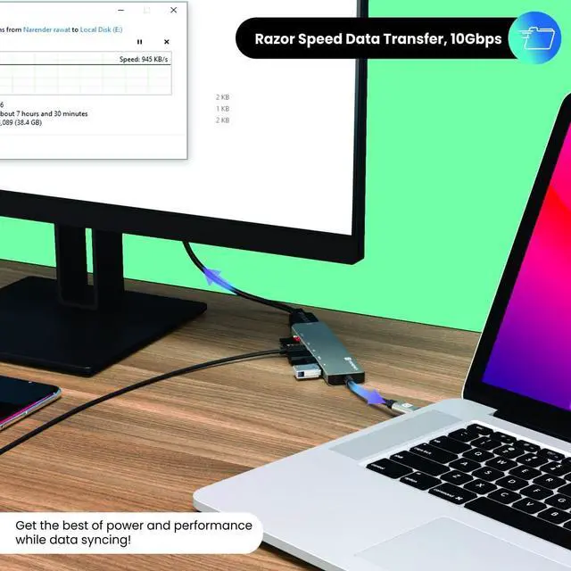 Alt view image 3 of 7 - Portronics Mport 52 USB C Hub Dock (7-in-1), Multiport Adapter with 4K HDMI, 60 W PD Charging, USB 3.0/2.0 & USB Type-C Data Ports at up to 10 Gbps, microSD & SD Card Reader for Laptops(Grey)