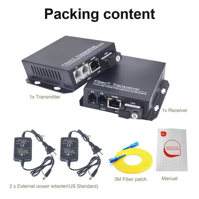 Alt view image 5 of 5 - 2 x RJ11 Telephone and 10/100 Mbps Ethernet Over Fiber Converter - POTS to Fiber Optic Extender, Universal Single Mode up to 20Km(12.4 mi) and Multimode 500m(0.31 mi), A Pair.