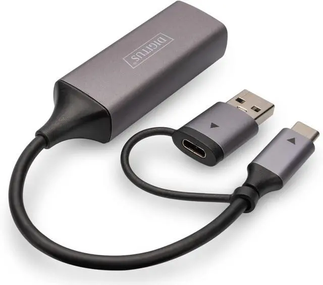Alt view image 2 of 7 - DIGITUS USB Network Adapter - 2.5 Gbit/s - RJ45 to USB-C 3.1 - incl. Type-A Adapter - Full-Duplex - Auto MDI-X - Grey